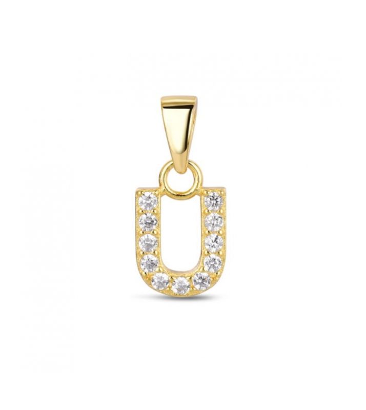 Hoofd letter U met zirkonia Zilver Goldplated