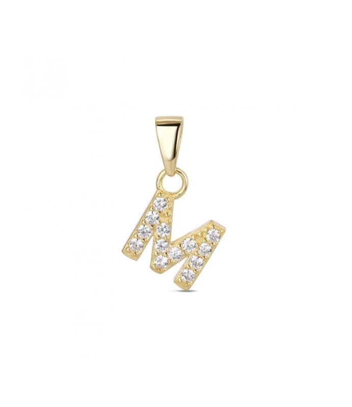 Hoofd letter M met zirkonia Zilver Goldplated