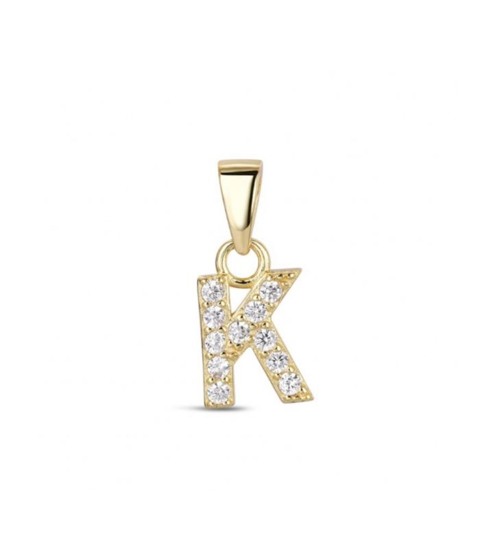 Hoofd letter K met zirkonia Zilver Goldplated