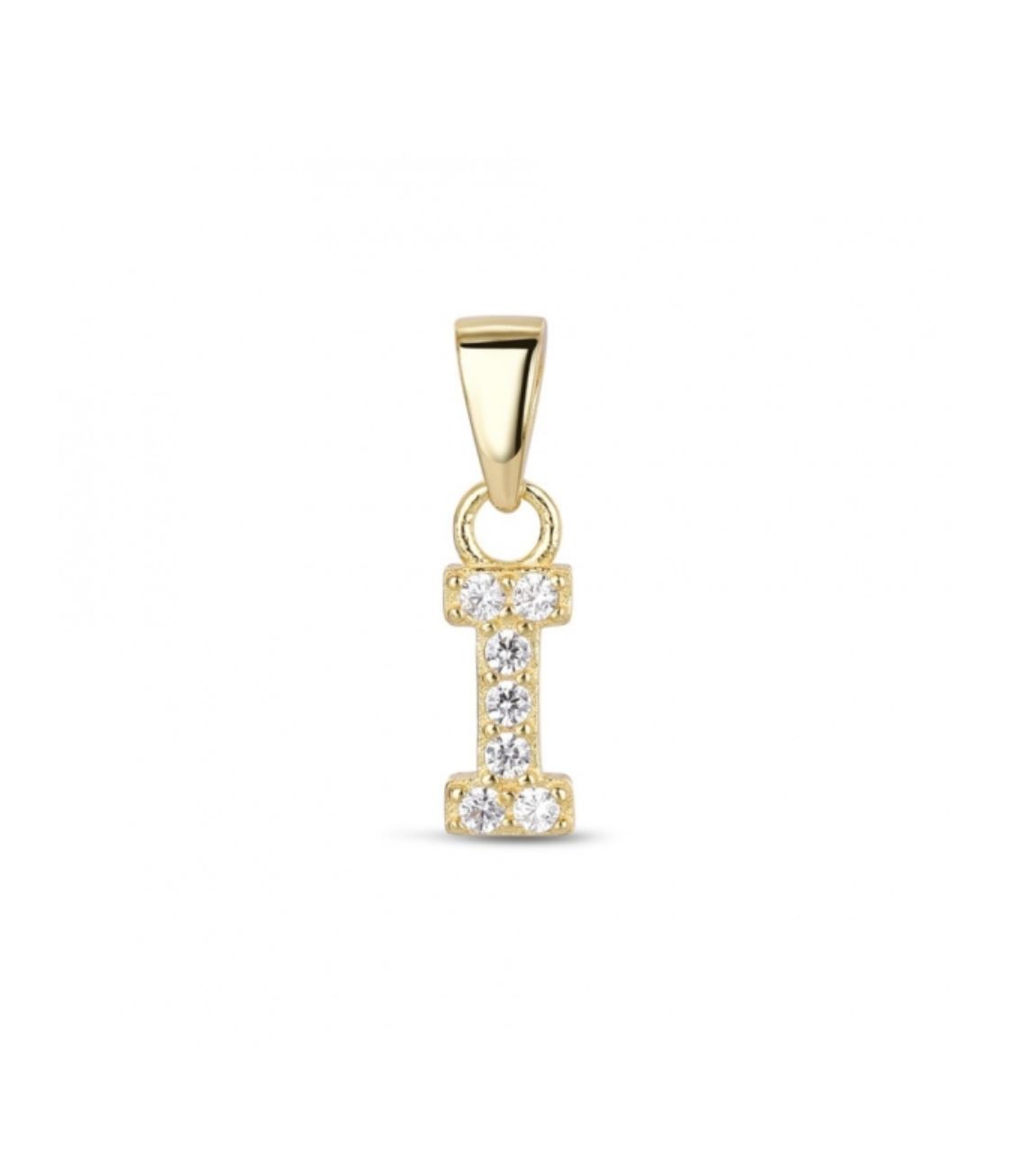 Hoofd letter I met zirkonia Zilver Goldplated