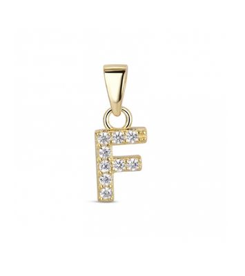 Hoofd letter F met zirkonia Zilver Goldplated