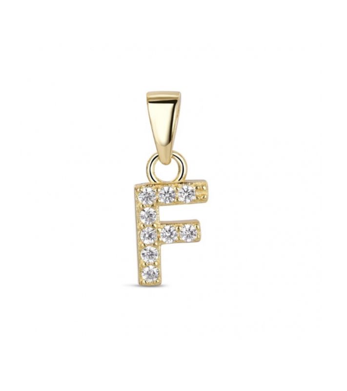 Hoofd letter F met zirkonia Zilver Goldplated