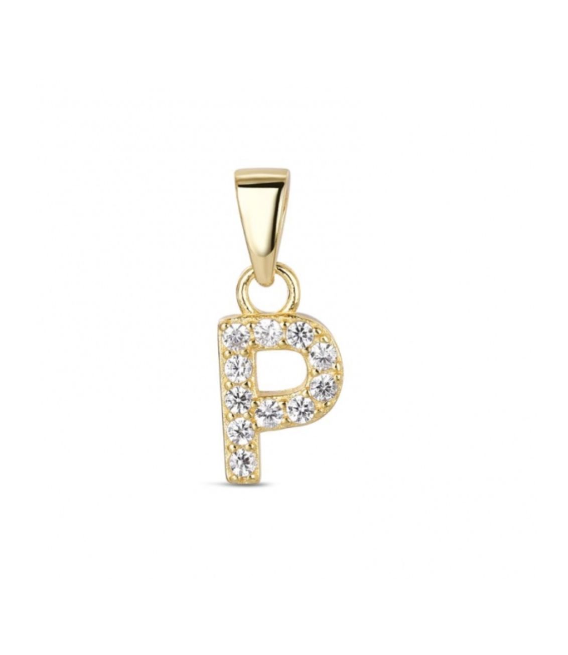 Hoofd letter P met zirkonia Zilver Goldplated