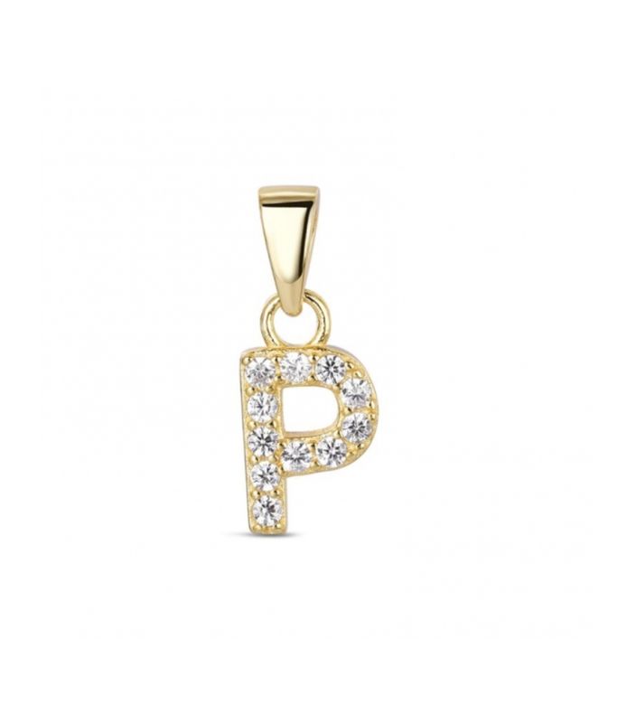 Hoofd letter P met zirkonia Zilver Goldplated