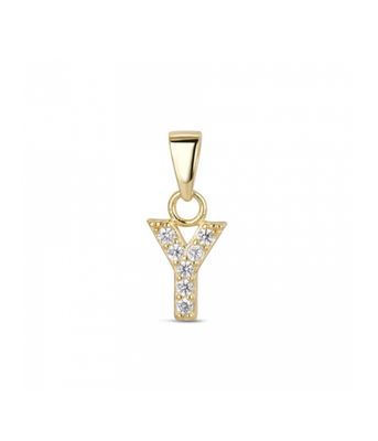 Hoofd letter Y met zirkonia Zilver Goldplated