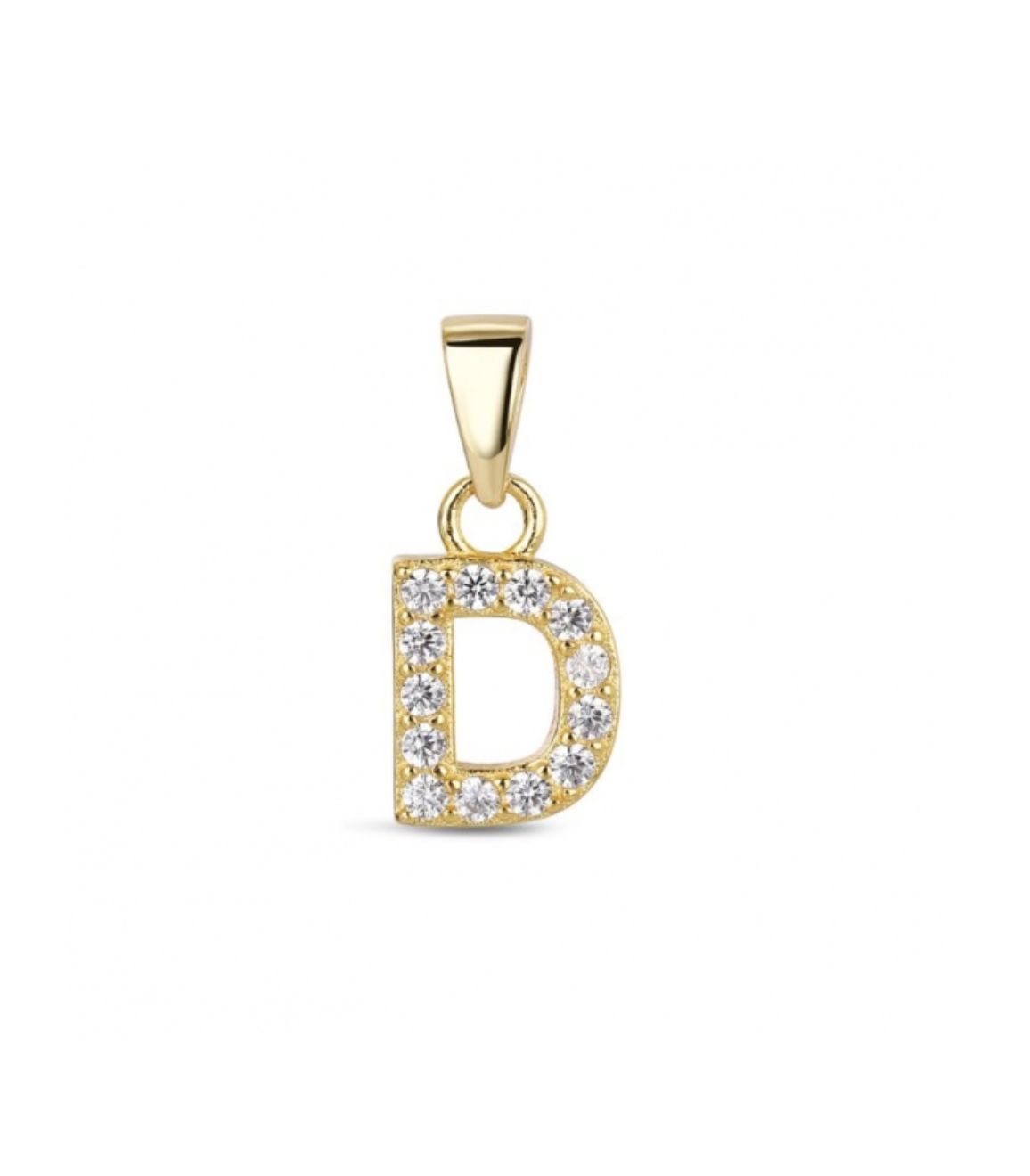 Hoofd letter D met zirkonia Zilver Goldplated