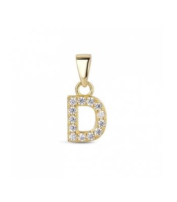 Hoofd letter D met zirkonia Zilver Goldplated