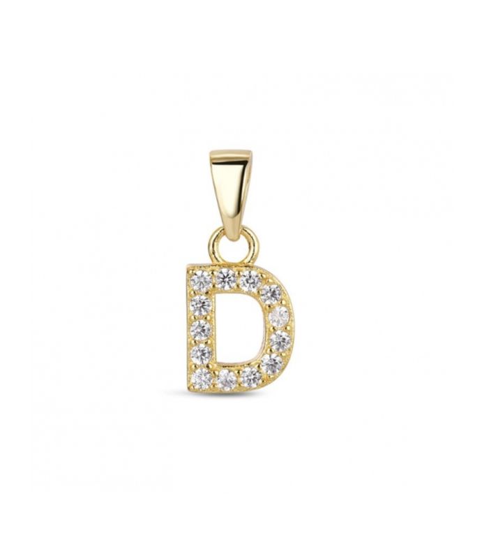 Hoofd letter D met zirkonia Zilver Goldplated