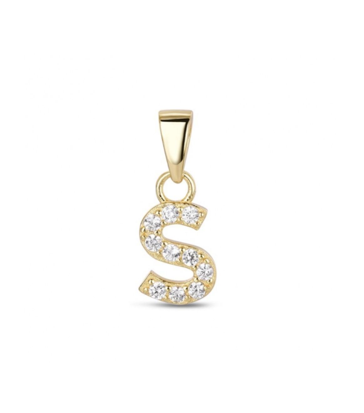 Hoofd letter S met zirkonia Zilver Goldplated