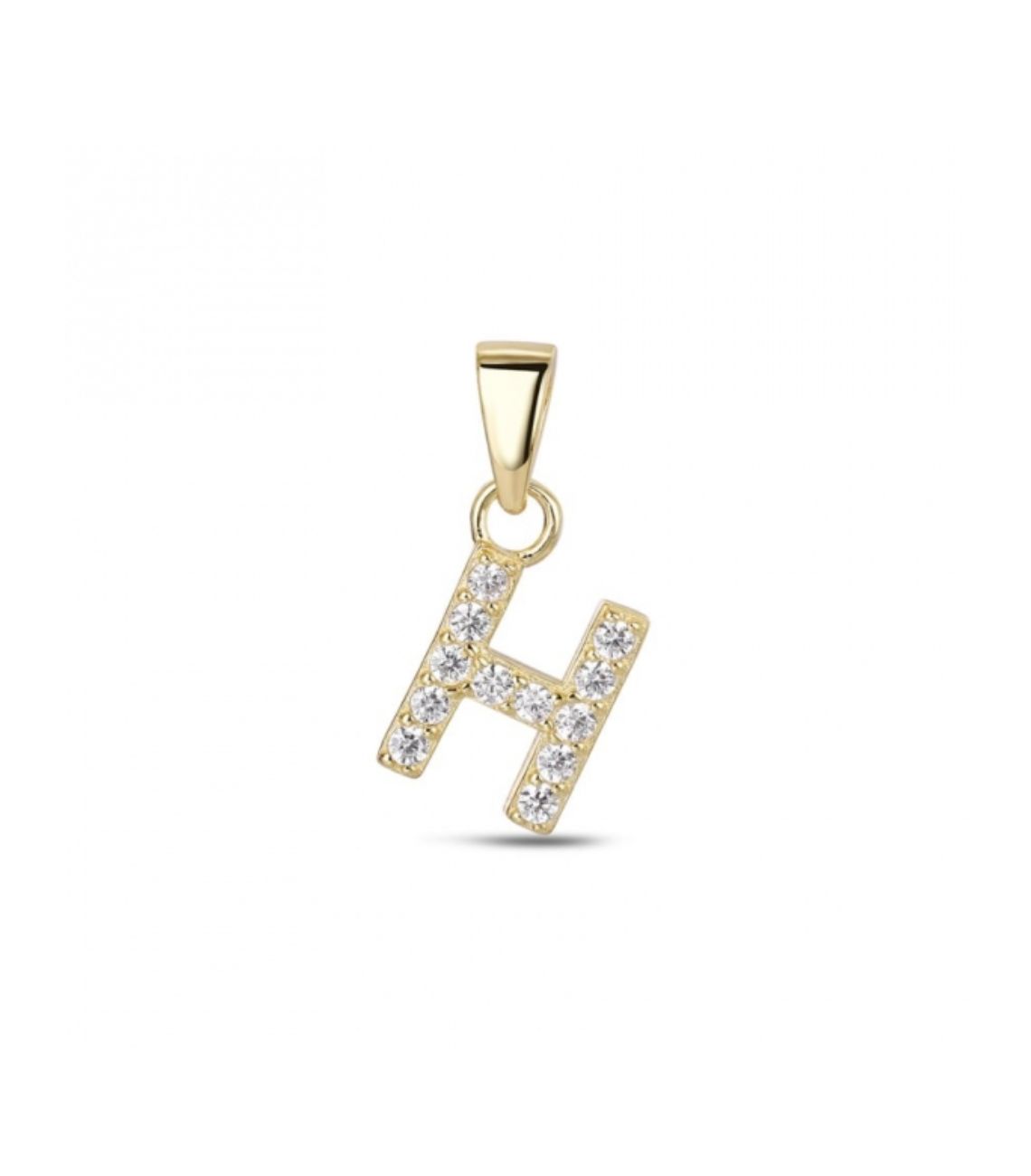 Hoofd letter H met zirkonia Zilver Goldplated