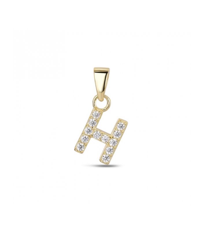 Hoofd letter H met zirkonia Zilver Goldplated