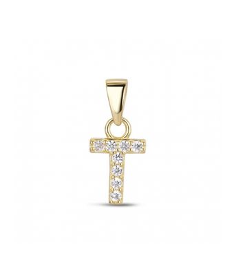Hoofd letter T met zirkonia Zilver Goldplated