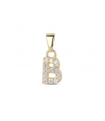 Hoofd letter B met zirkonia Zilver Goldplated