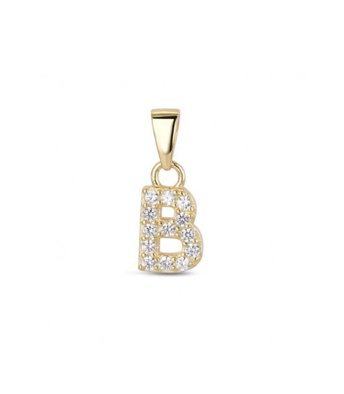 Hoofd letter B met zirkonia Zilver Goldplated