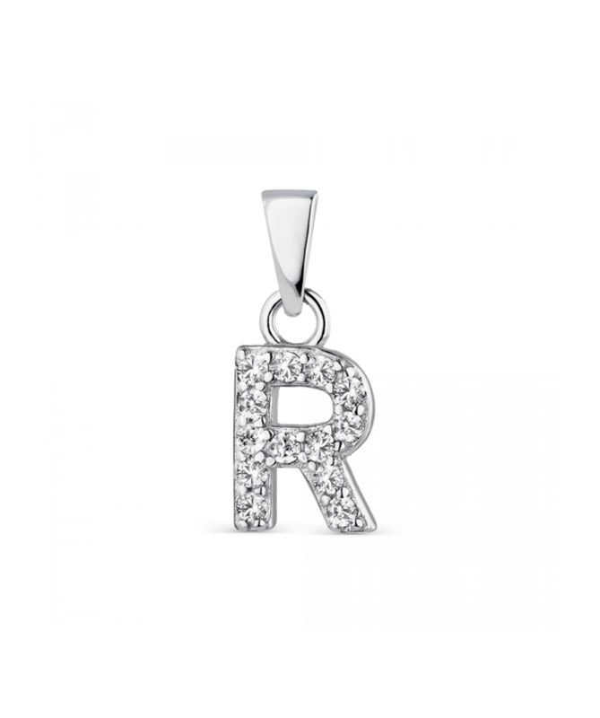 Hoofd letter R met zirkonia Zilver