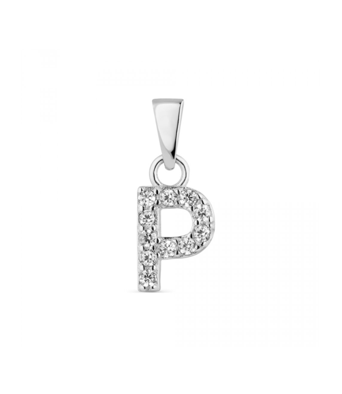 Hoofd letter P met zirkonia Zilver