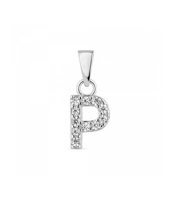 Hoofd letter P met zirkonia Zilver