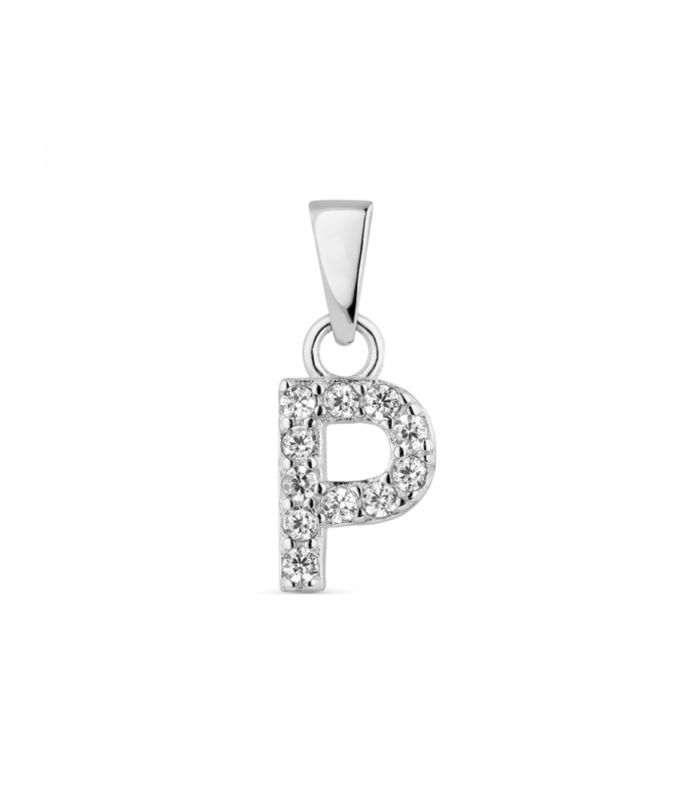 Hoofd letter P met zirkonia Zilver