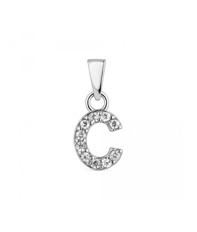Hoofd letter C met zirkonia Zilver