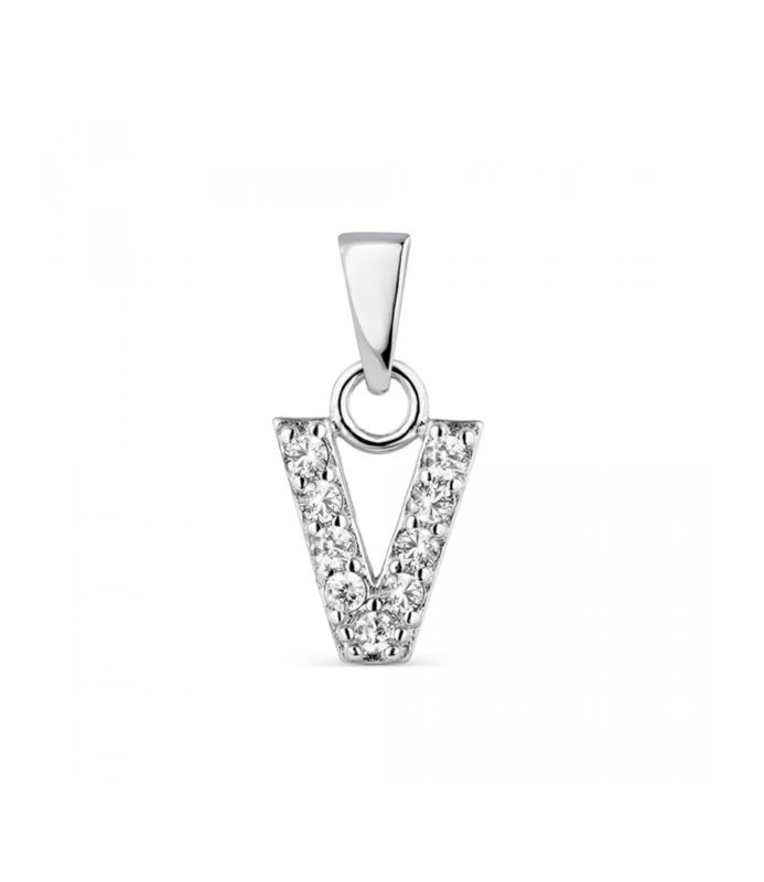 Hoofd letter V met zirkonia Zilver