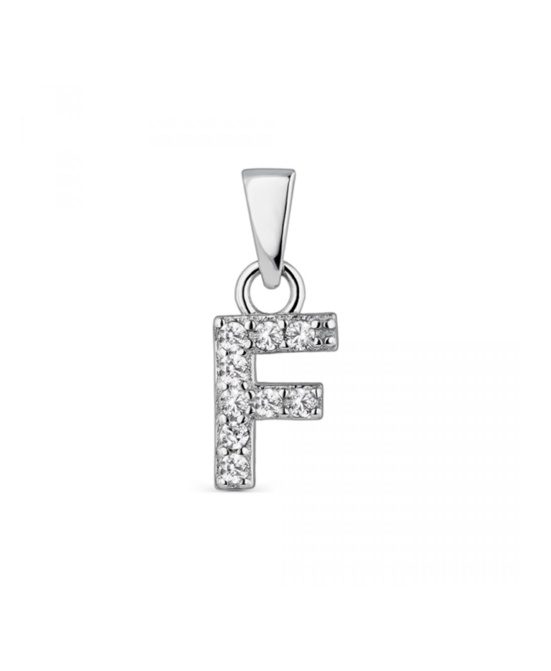 Hoofd letter F met zirkonia Zilver