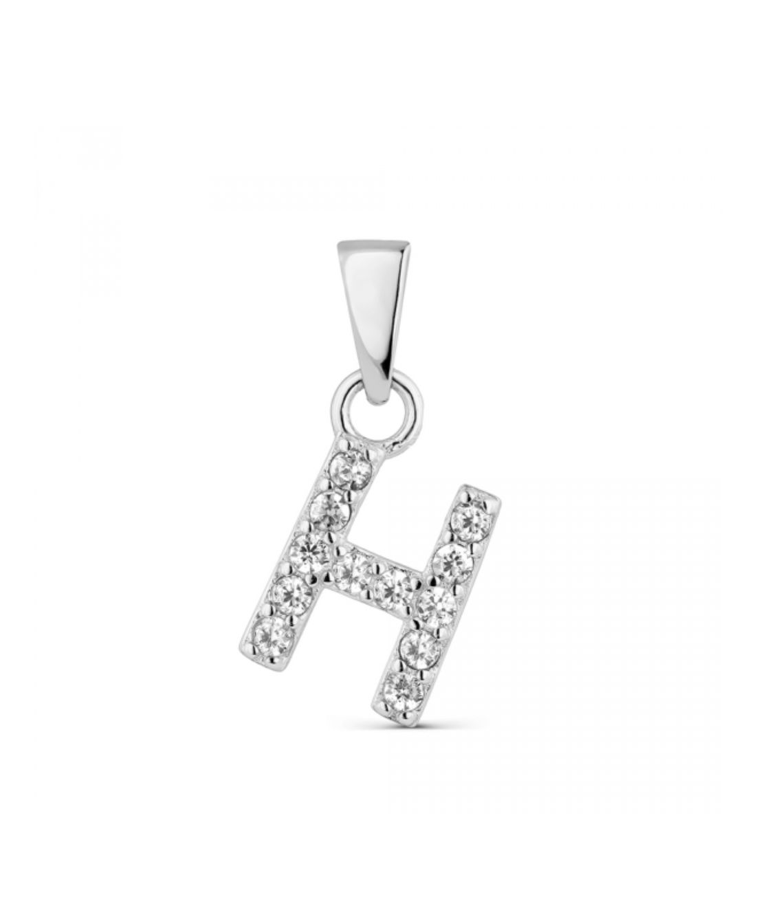 Hoofd letter H met zirkonia Zilver