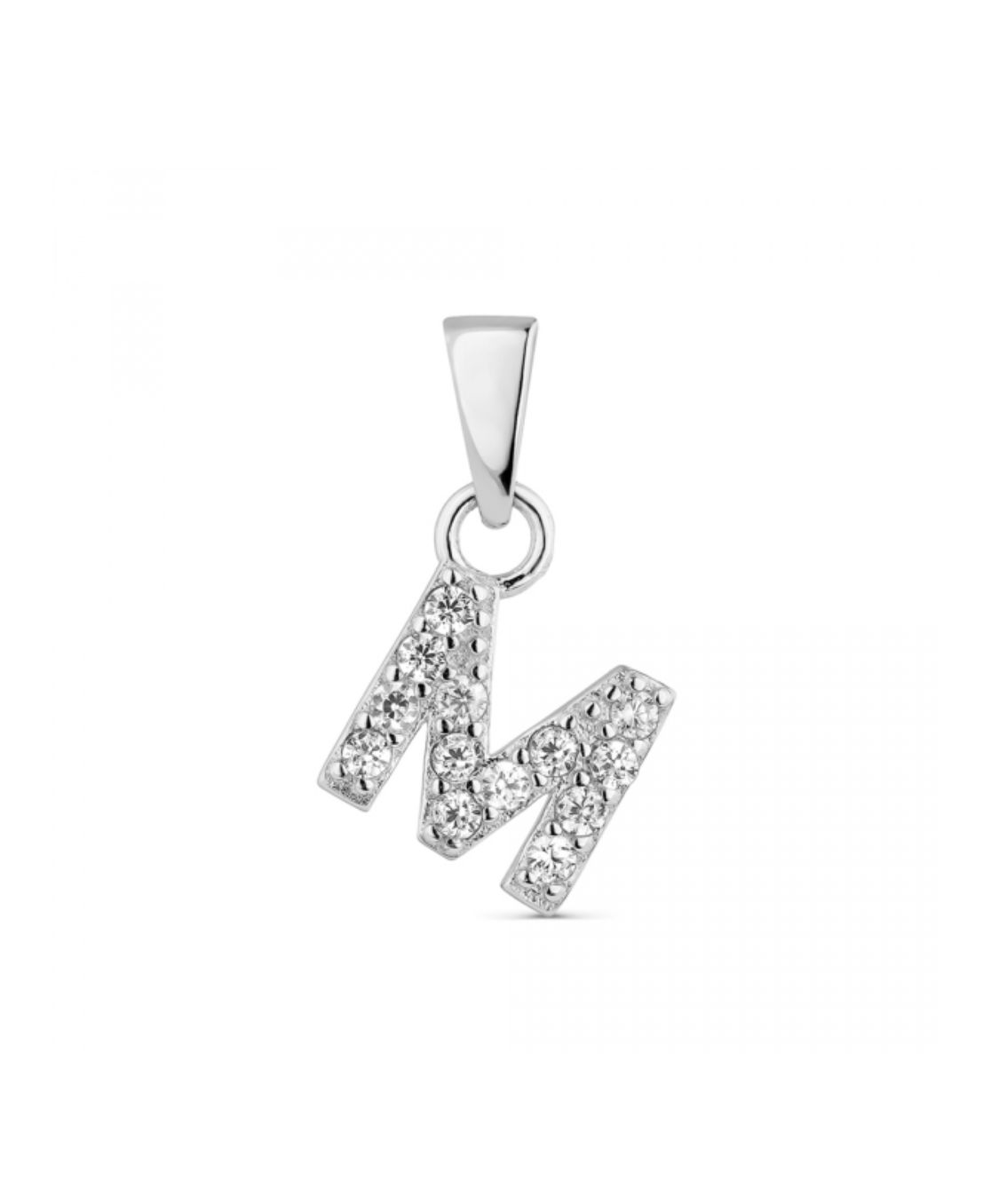 Hoofd letter M met zirkonia Zilver