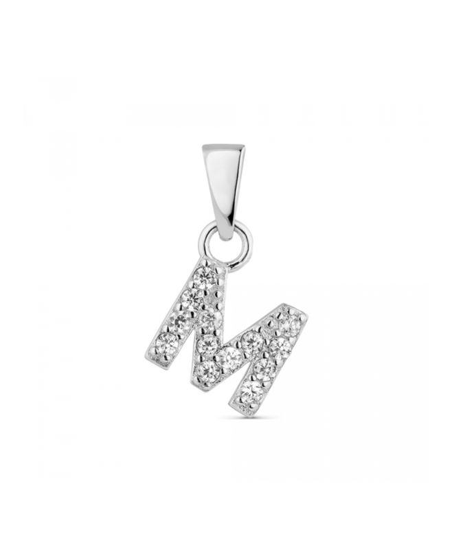 Hoofd letter M met zirkonia Zilver