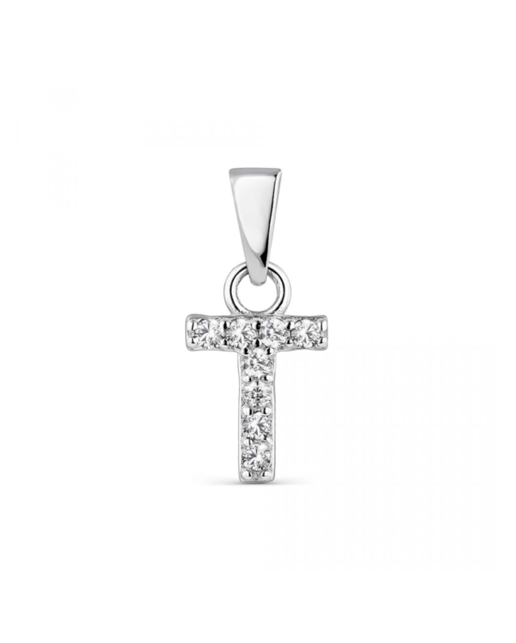 Hoofd letter T met zirkonia Zilver