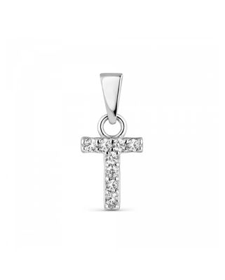 Hoofd letter T met zirkonia Zilver