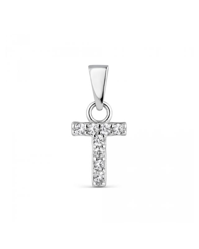 Hoofd letter T met zirkonia Zilver