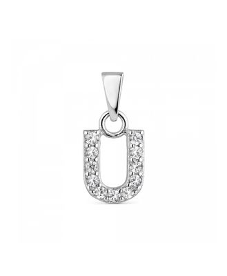 Hoofd letter U met zirkonia Zilver