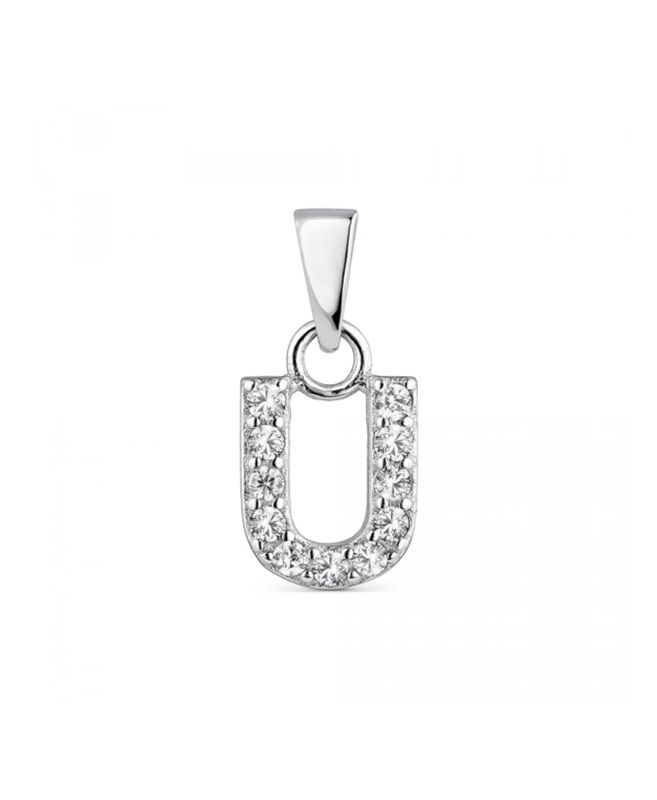 Hoofd letter U met zirkonia Zilver