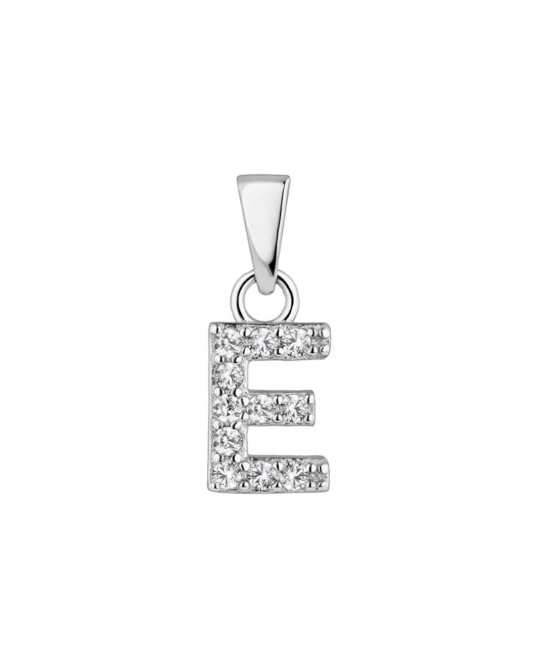 Hoofd letter E met zirkonia Zilver