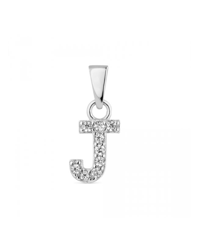 Hoofd letter J met zirkonia Zilver