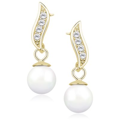 Elegante oorbel met zirkonen en zoetwaterparel 11934