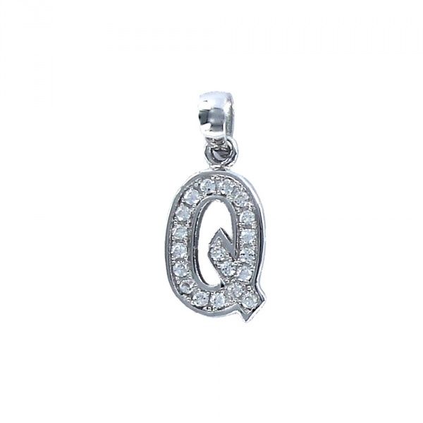 Hoofd letter Q met zirkonia Zilver