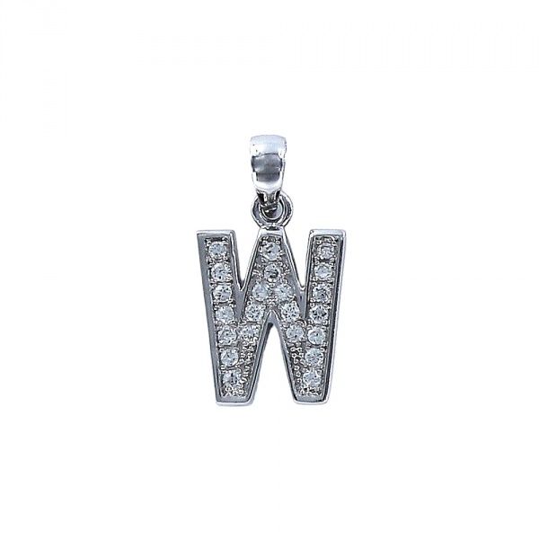 Hoofd letter W met zirkonia Zilver