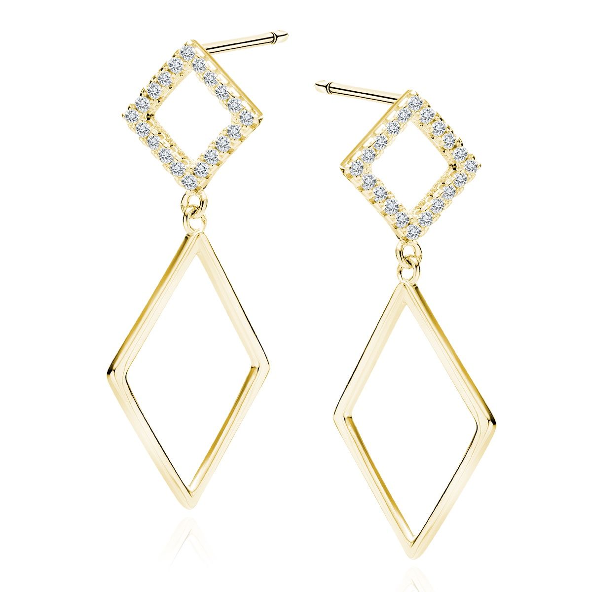 Hangoorbellen trapezium met zirkonen goldplated