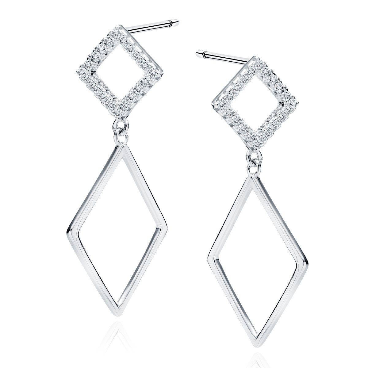 Hangoorbellen trapezium met zirkonen zilver