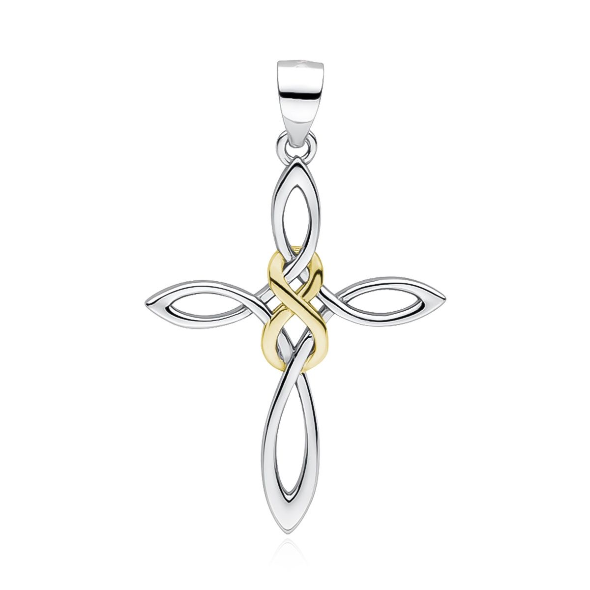 Zilveren kruis met goldplated infinity-symbool