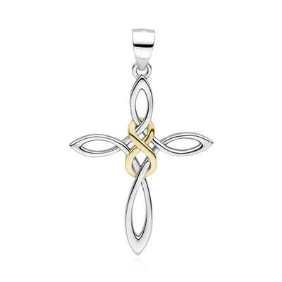 Zilveren kruis met goldplated infinity-symbool