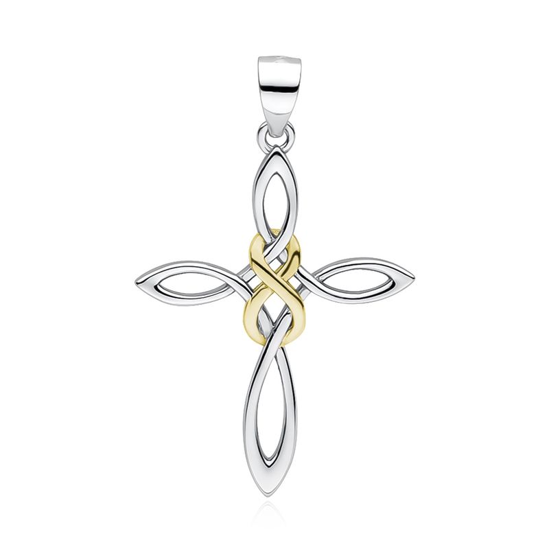 Zilveren kruis met goldplated infinity-symbool
