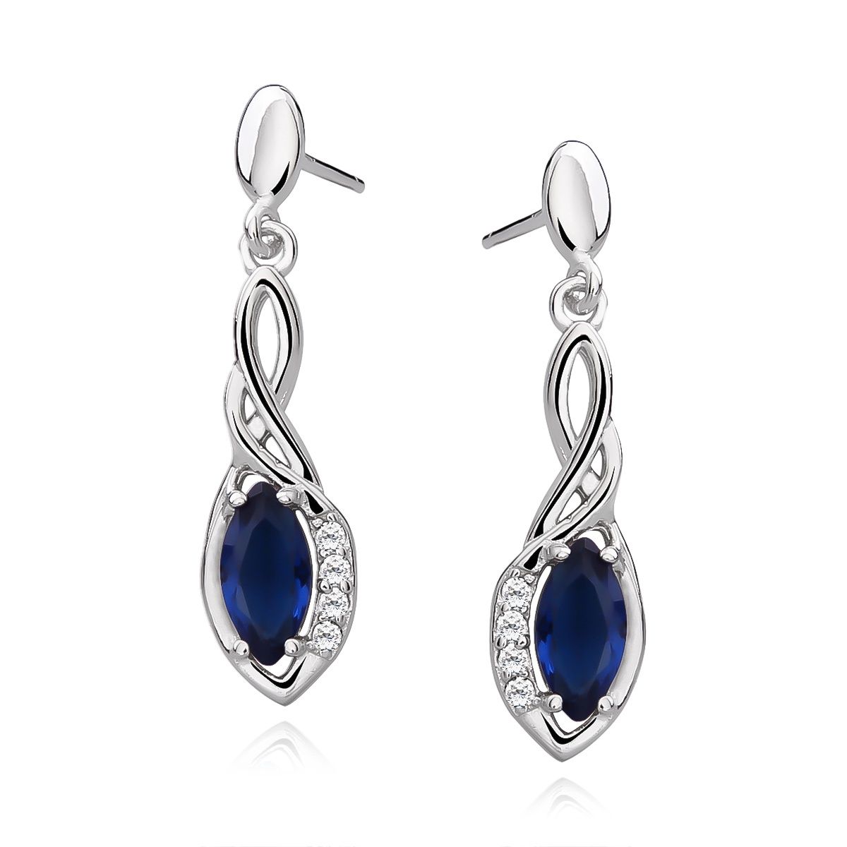 Zilver Hangoorbellen met zirkoon zaffier blauw