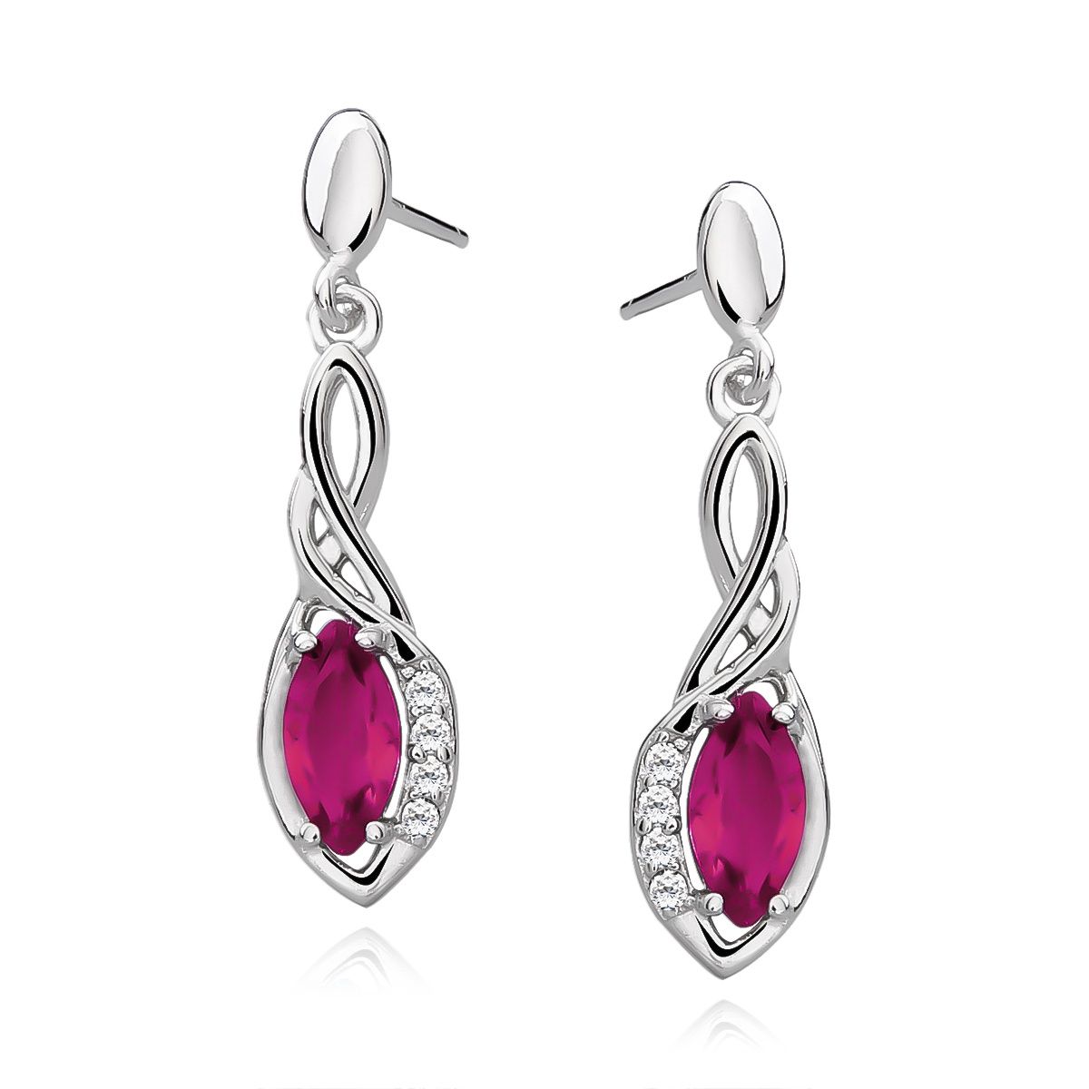 Zilver Hangoorbellen met zirkoon ruby red
