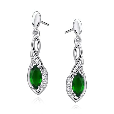 Zilver Hangoorbellen met zirkoon emerald groen