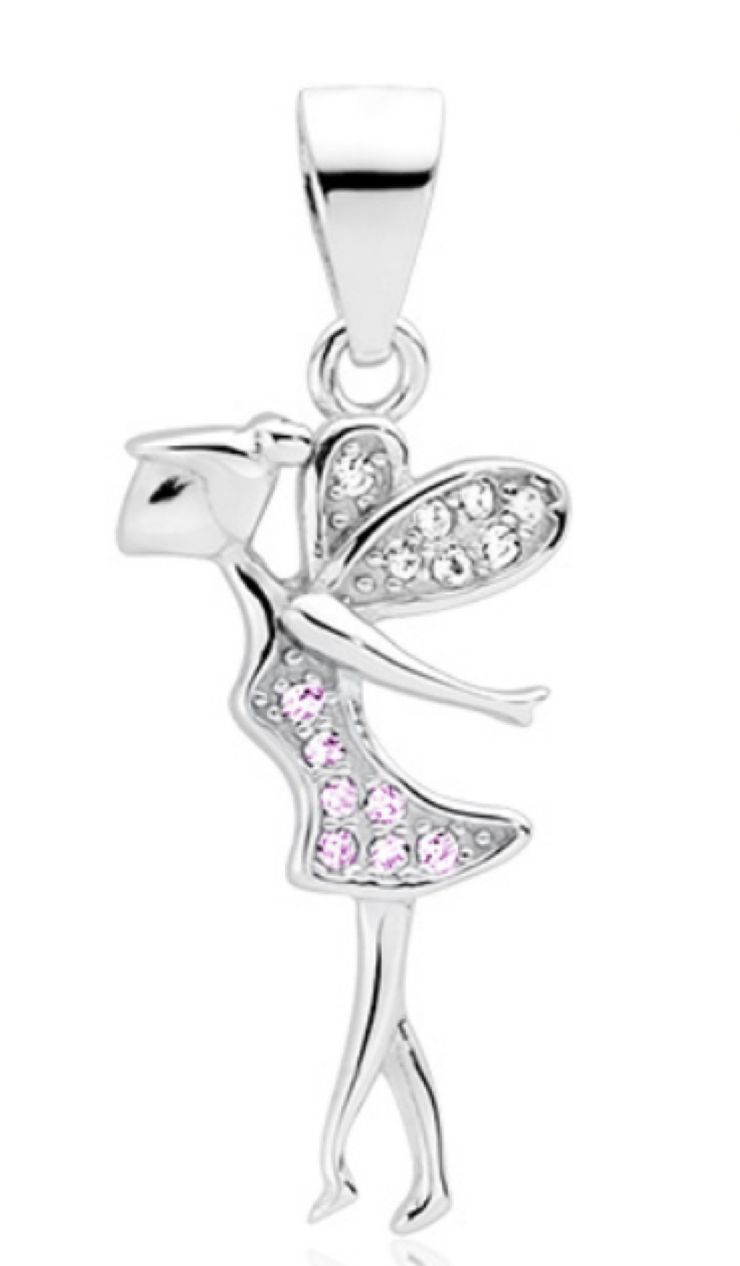Hanger zilver elfje met roze zirkoontjes