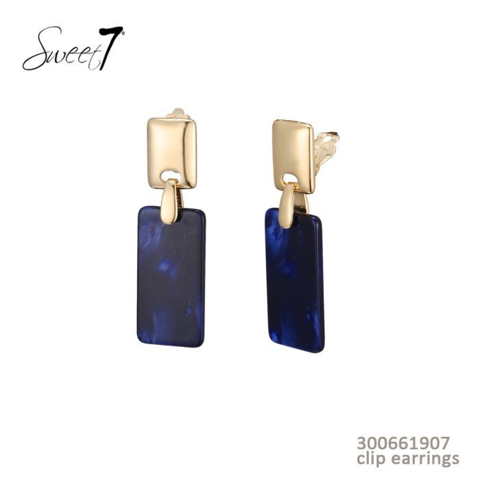 CLIPS oorbellen met donkerblauwe hanger