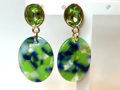 CLIPS oorbellen met groen/blauw hanger