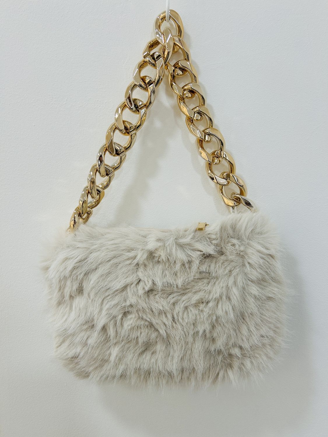 Handtas kort pluche licht beige